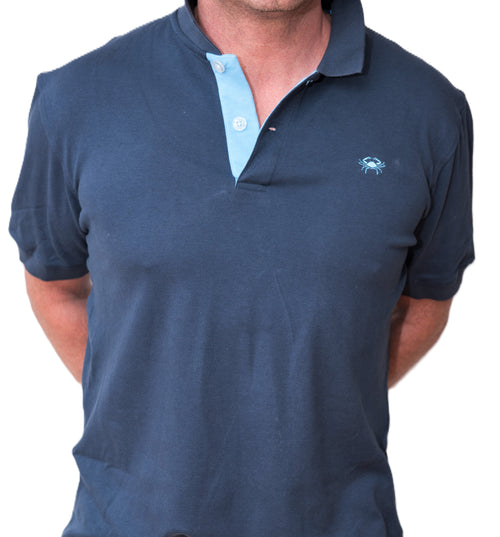 Men's Polo - Blue Crab Logo - Navy Blue Shirt