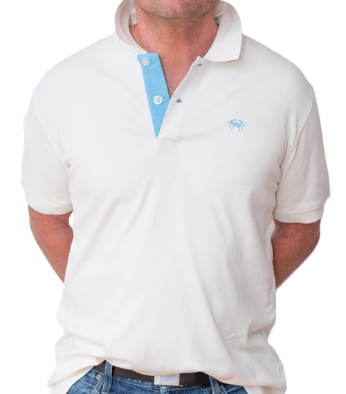 Men's Polo - Blue Crab Logo - White Shirt