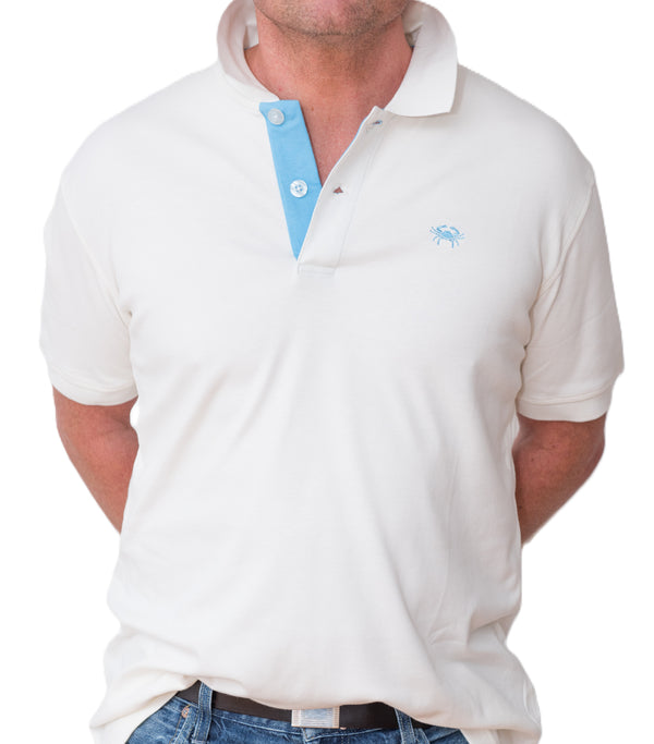 Men's Polo - Blue Crab Logo - White Shirt