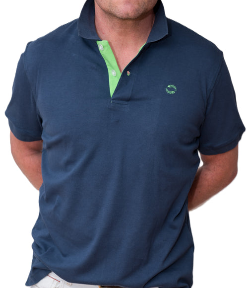 Men's Polo - Green Fish Logo - Navy Blue Shirt