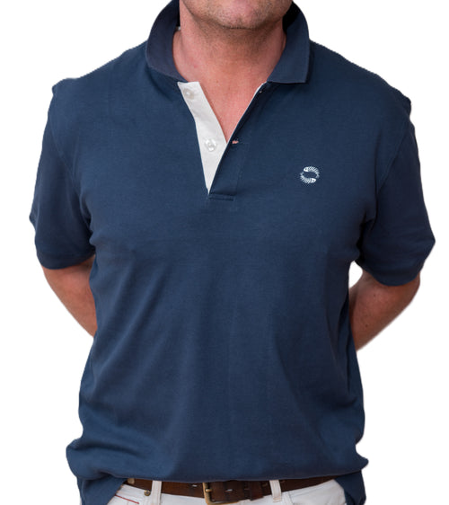 Men's Polo - White Fish Logo - Navy Blue Shirt