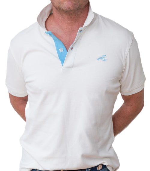 Men's Polo - Blue Lobster Logo - White Shirt