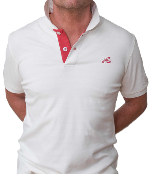 Men's Polo - Red Lobster Logo - White Shirt