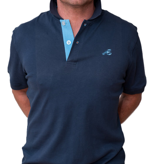 Men's Polo - Blue Lobster Logo - Navy Blue Shirt