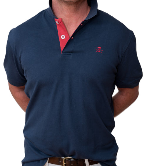 Men's Polo - Red Skull Logo - Navy Blue Shirt