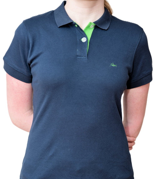 Women's Polo - Green Cricket Logo - Navy Blue Shirt