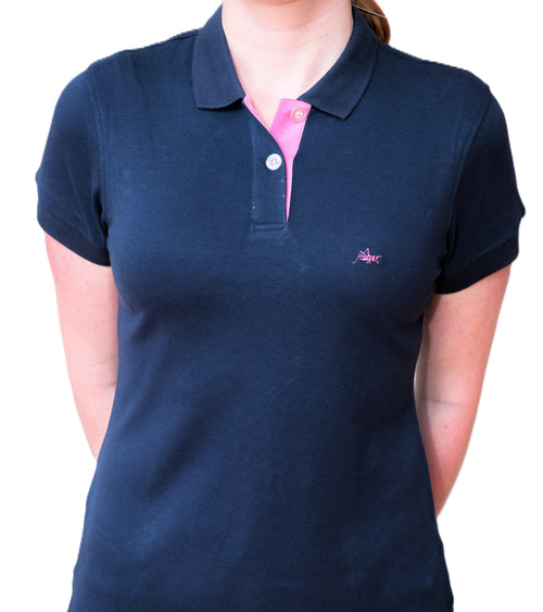 Women's Polo - Pink Cricket Logo - Navy Blue Shirt