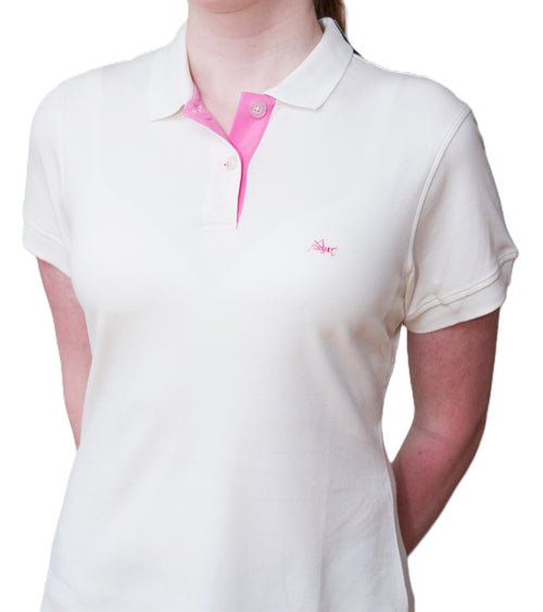 Women's Polo - Pink Cricket Logo - White Shirt