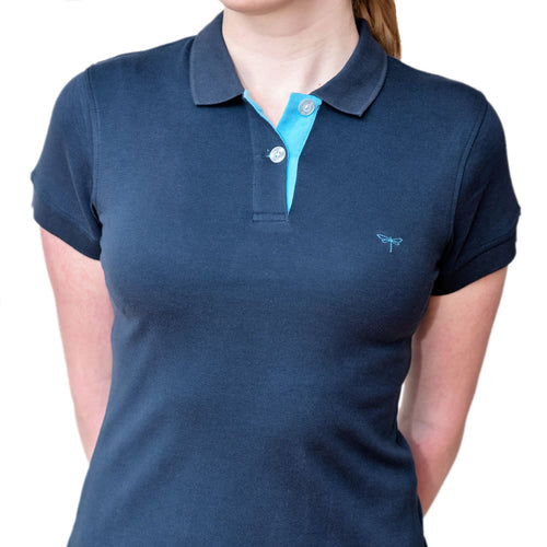 Women's Polo - Blue Dragonfly Logo - Navy Blue Shirt