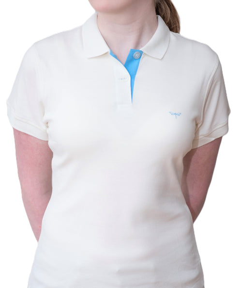 Women's Polo - Blue Dragonfly Logo - White Shirt