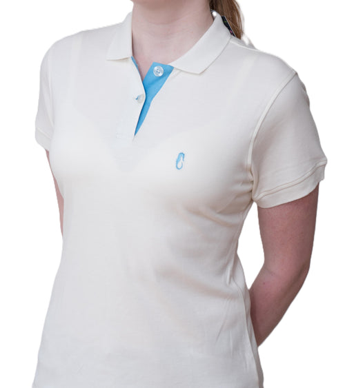 Women's Polo - Blue Seahorse Logo - White Shirt