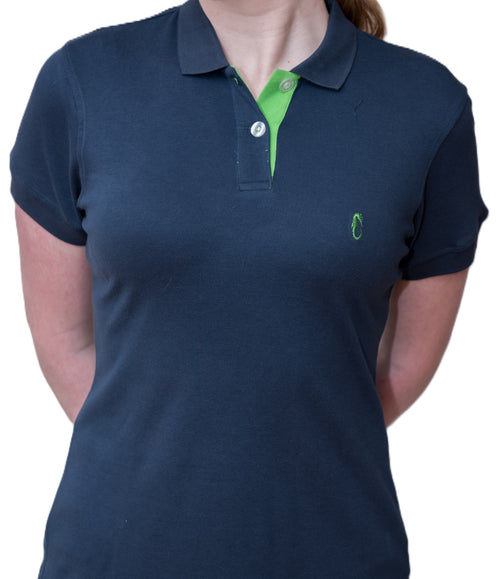 Women's Polo - Green Seahorse Logo - Navy Blue Shirt