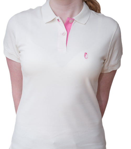 Women's Polo - Pink Seahorse Logo - White Shirt