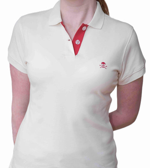 Women's Polo - Red Skull Logo - White Shirt
