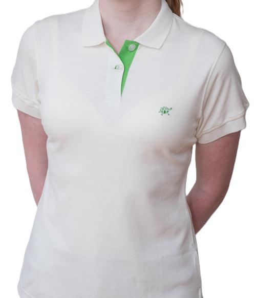 Women's Polo - Green Turtle Logo - White Shirt