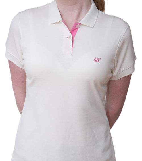 Women's Polo - Pink Turtle Logo - White Shirt